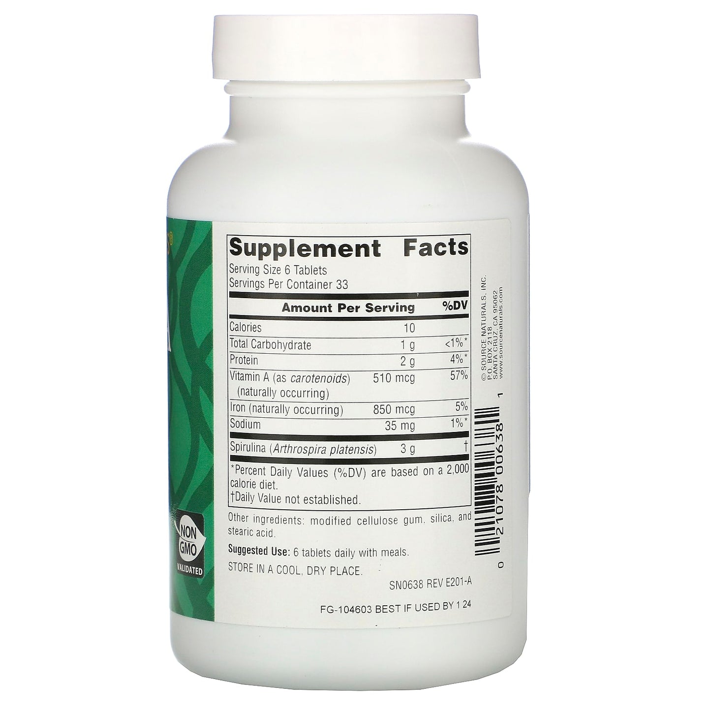 Source Naturals, Spirulina 500 mg, 200 Tablets UPC 021078006381 | Hilife Vitamins