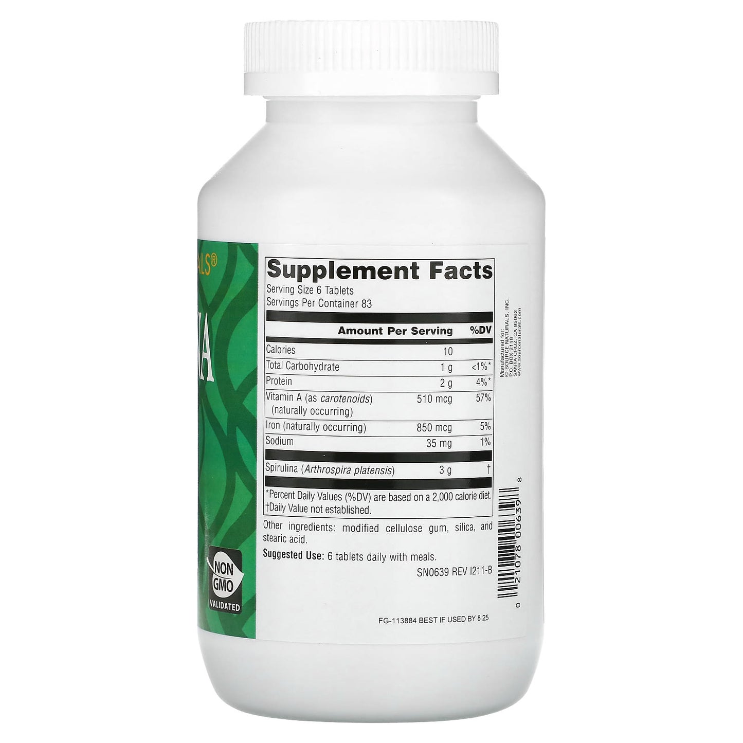 Source Naturals, Spirulina 500 mg, 500 Tablets UPC 021078006398 | Hilife Vitamins