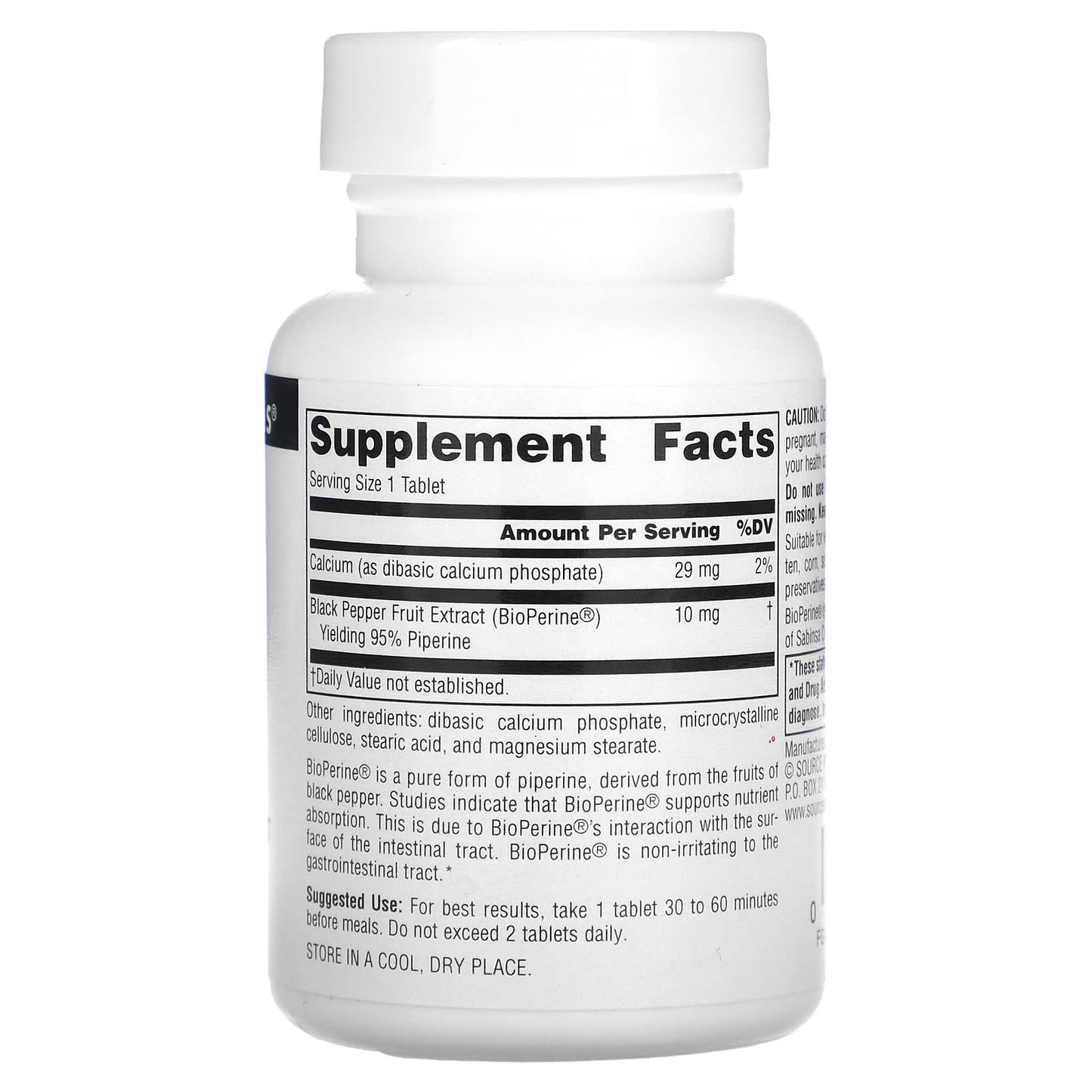 Source Naturals, BioPerine® 10 mg, 120 Tablets UPC 021078006442 | Hilife Vitamins