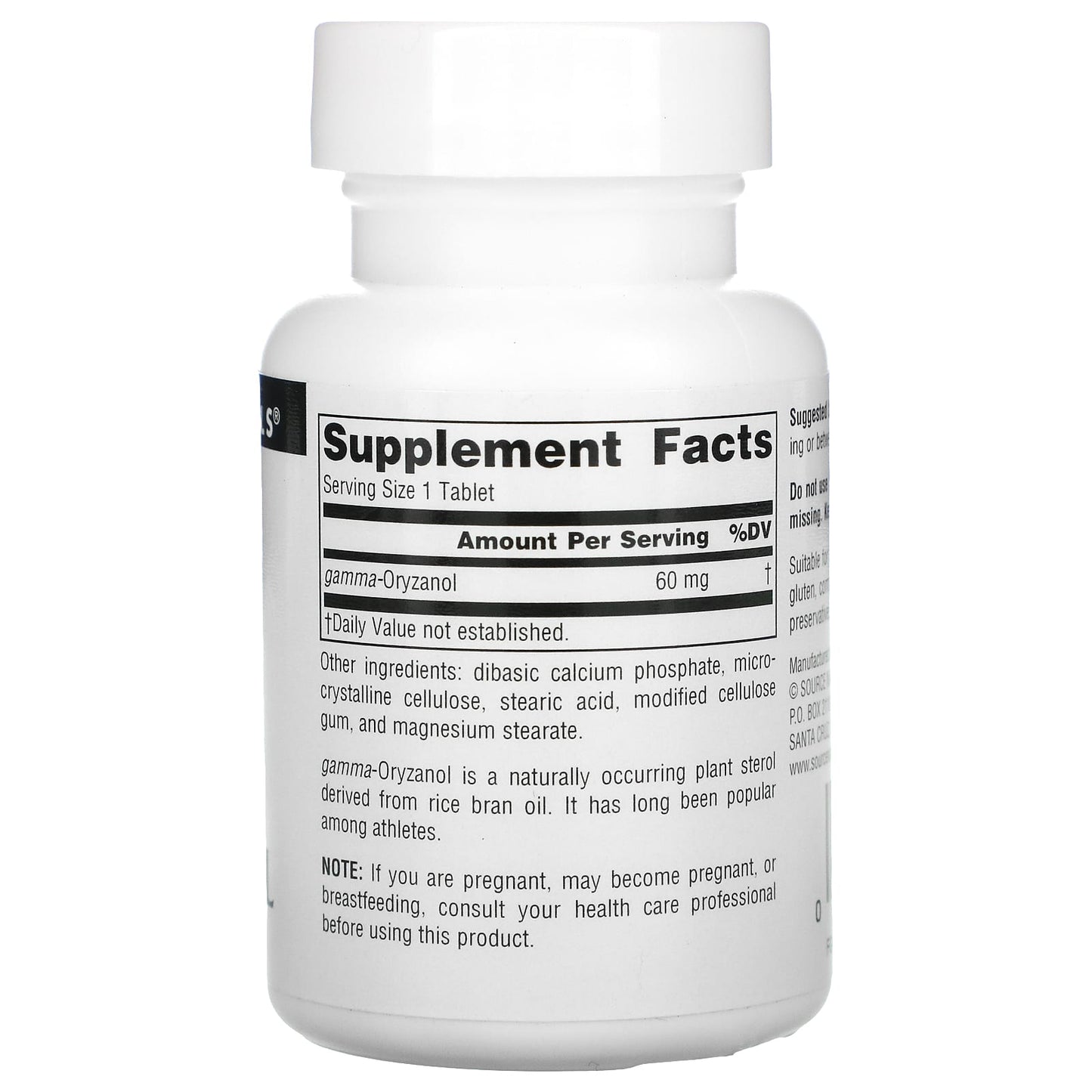 Source Naturals, Gamma Oryzanol 60 mg, 100 Tablets UPC 021078006848 | Hilife Vitamins