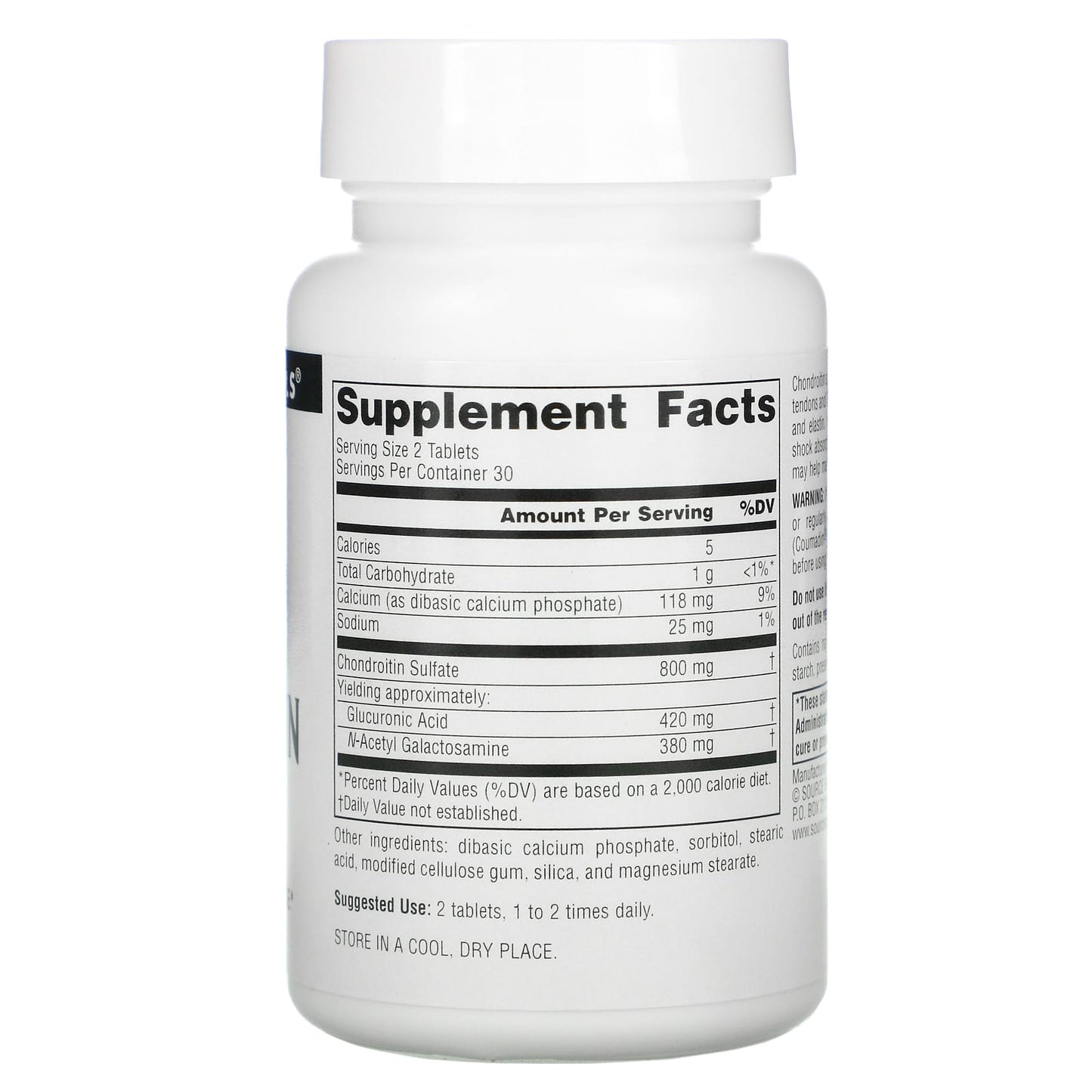 Source Naturals, Chondroitin Sulfate 400 mg, 60 Tablets UPC 021078006978 | Hilife Vitamins