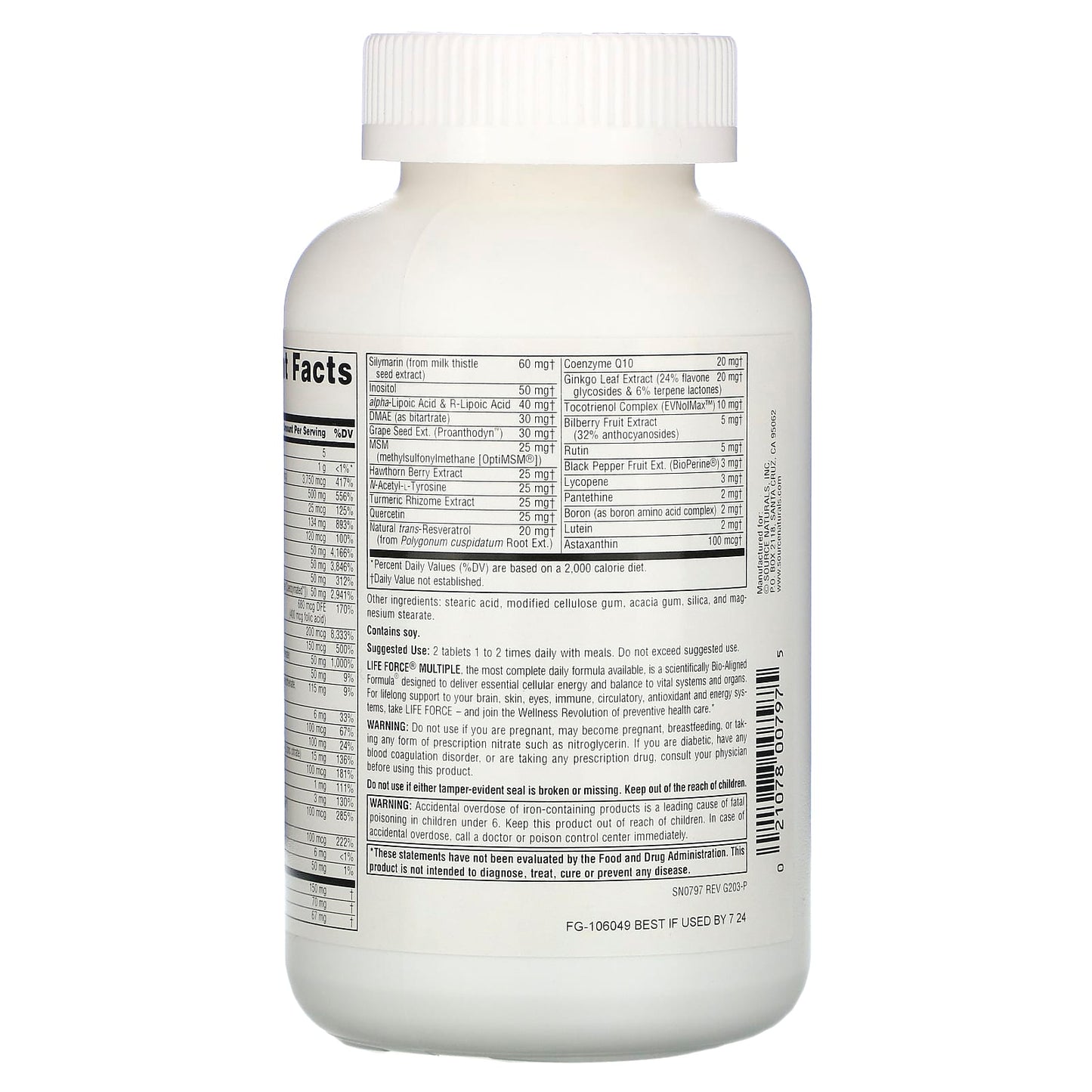 Source Naturals, Life Force Multiple, 120 Tablets UPC 021078007975 | Hilife Vitamins