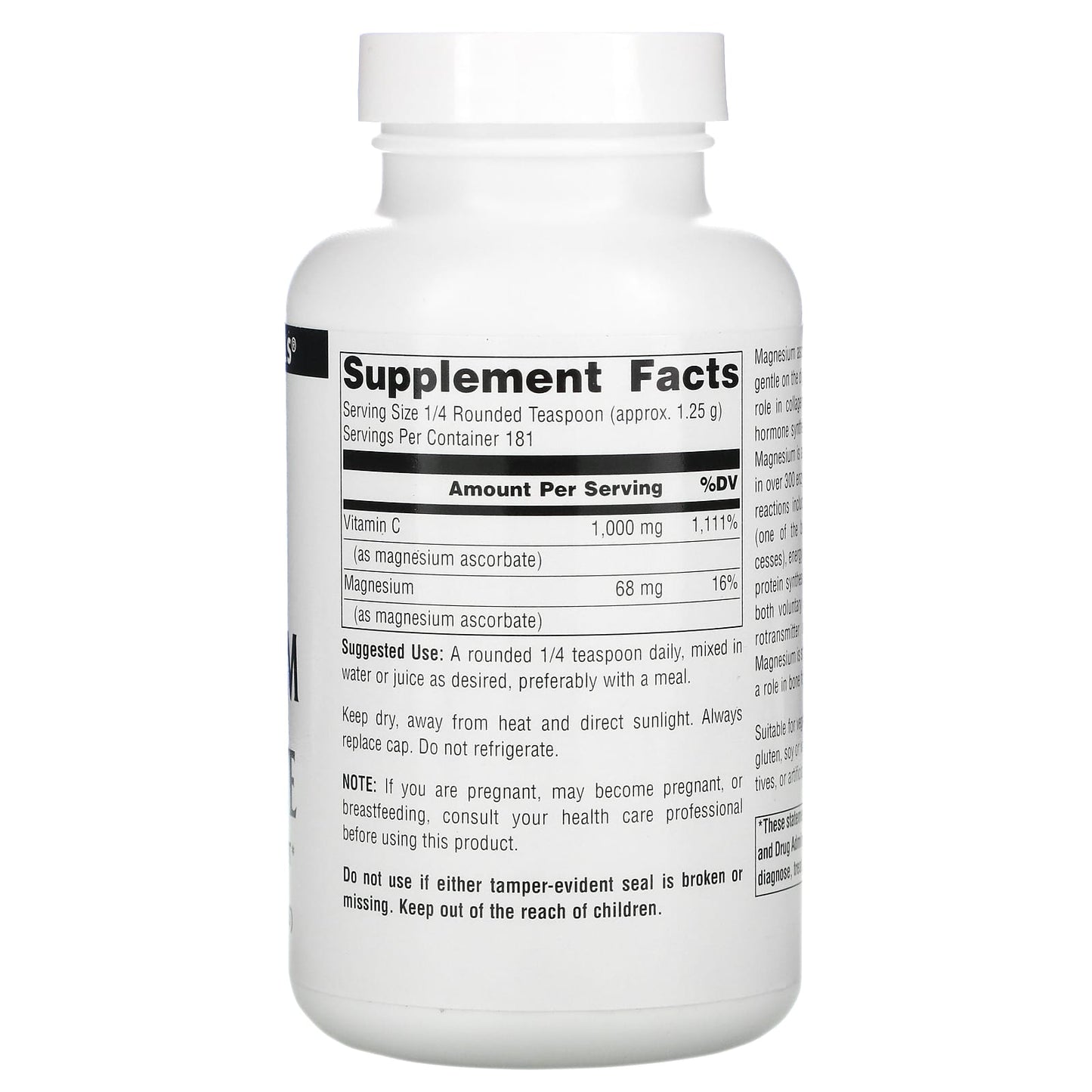 Source Naturals, Magnesium Ascorbate, 8 Oz Ounces UPC 021078008347 | Hilife Vitamins