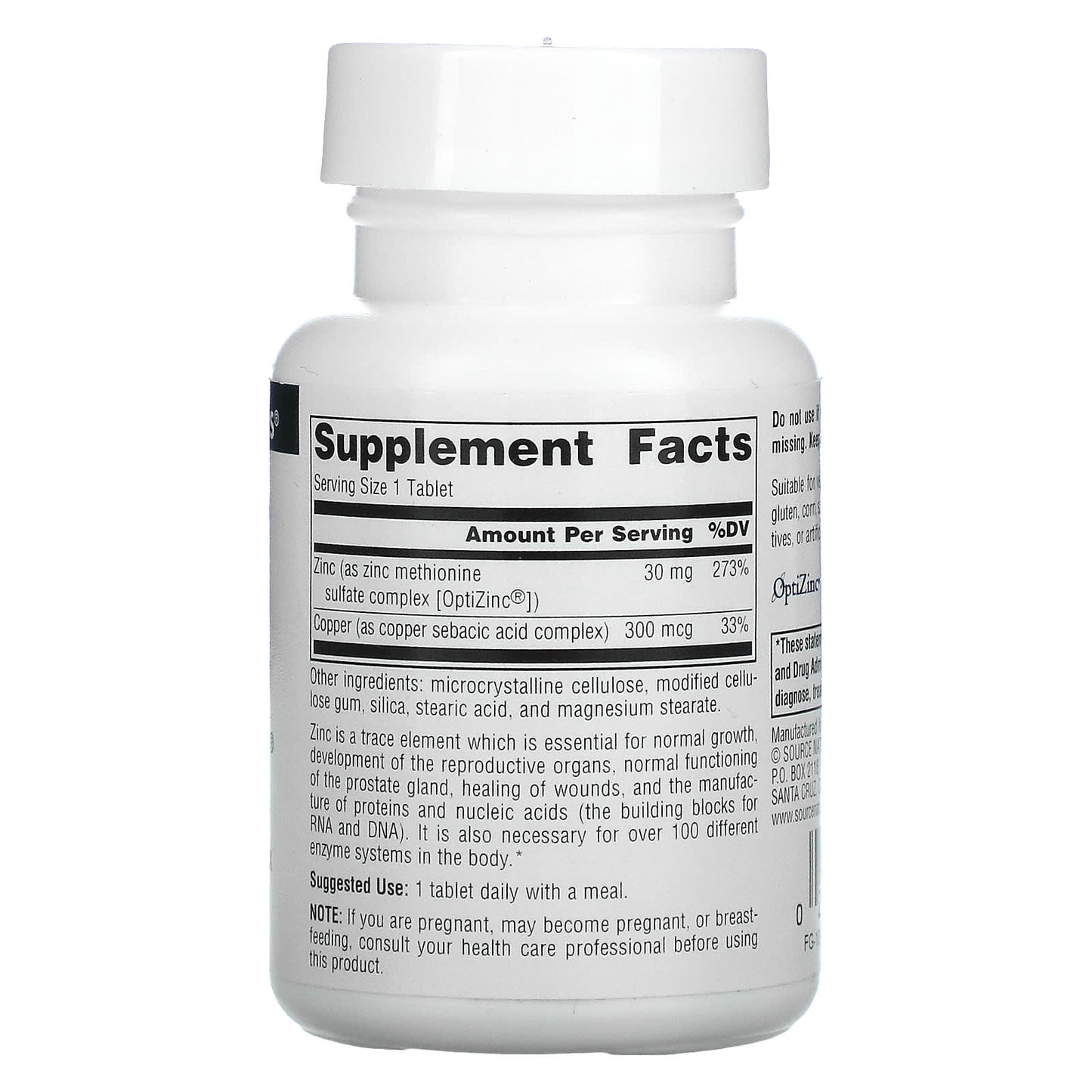 Source Naturals, Optizinc, 120 Tablets UPC 021078008484 | Hilife Vitamins