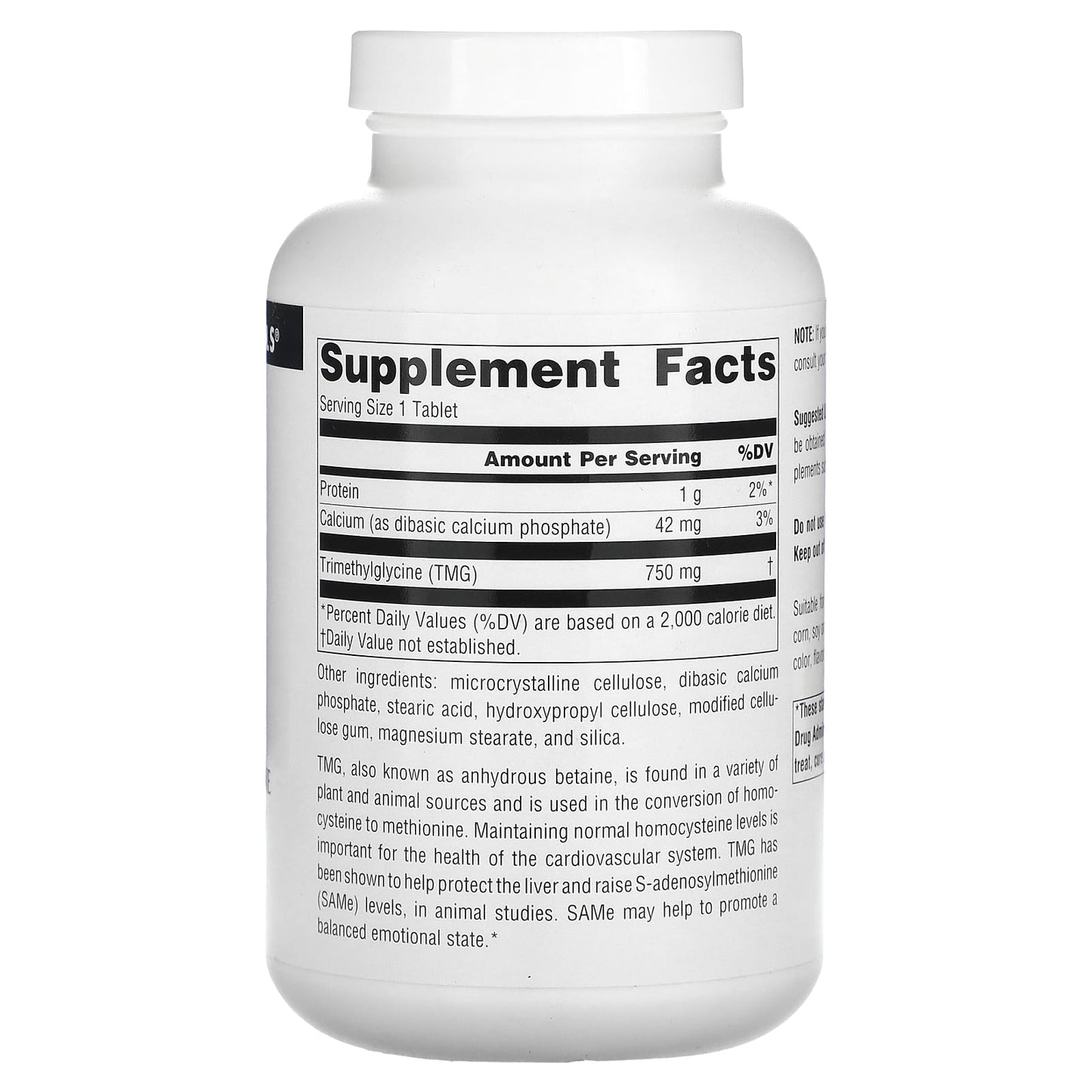 Source Naturals, TMG 750 mg, 240 Tablets UPC 021078008781 | Hilife Vitamins