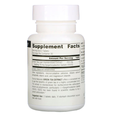 Source Naturals, Green Tea Extract 100 mg, 60 Tablets UPC 021078008828 | Hilife Vitamins