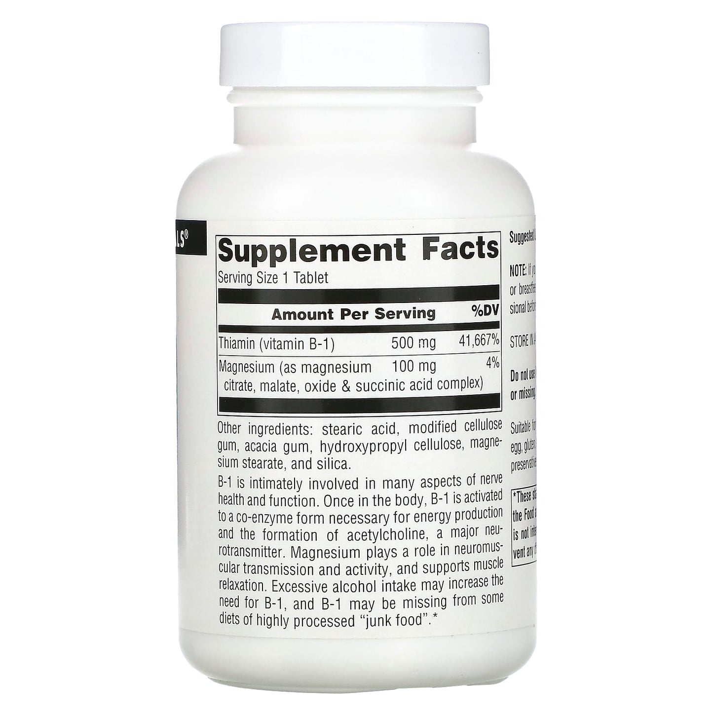 Source Naturals, B-1, High Potency 500 mg, 100 Tablets UPC 021078008880 | Hilife Vitamins