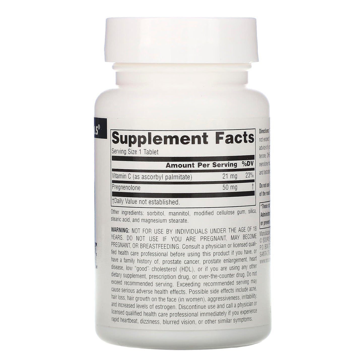 Source Naturals, Pregnenolone 50 mg, 120 Tablets UPC 021078009252 | Hilife Vitamins