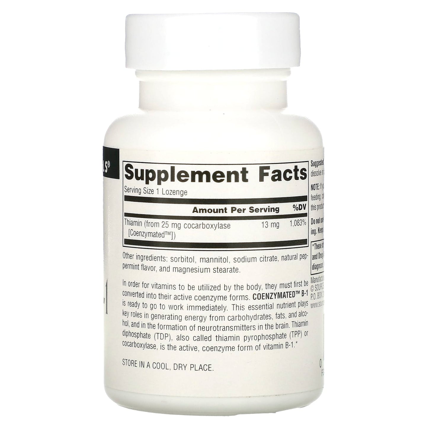 Source Naturals, Coenzymated™ B-1 25 mg Peppermint, 60 Tablets UPC 021078009337 | Hilife Vitamins