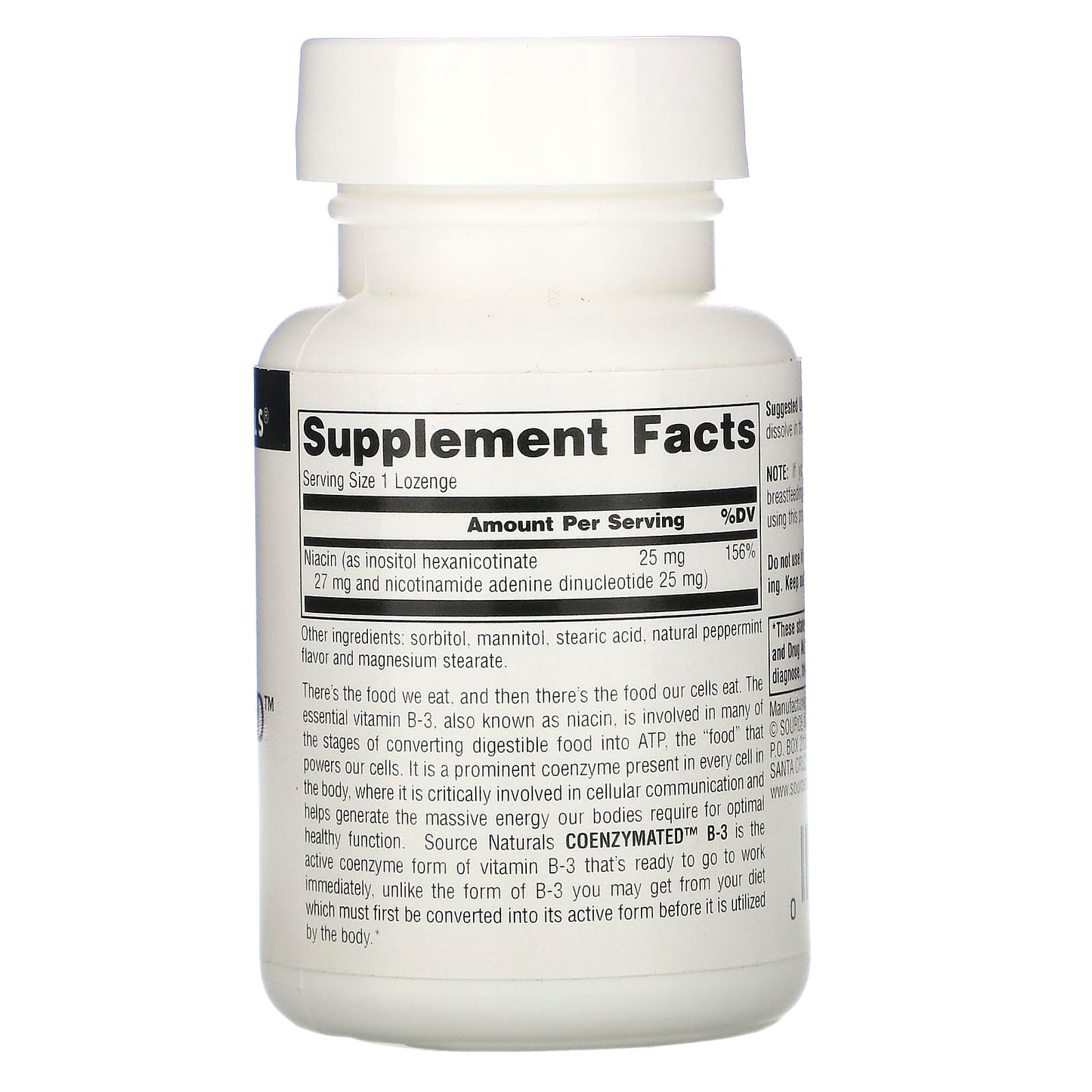Source Naturals, Coenzymated™ B-3 25 mg Peppermint, 60 Tablets UPC 021078009375 | Hilife Vitamins