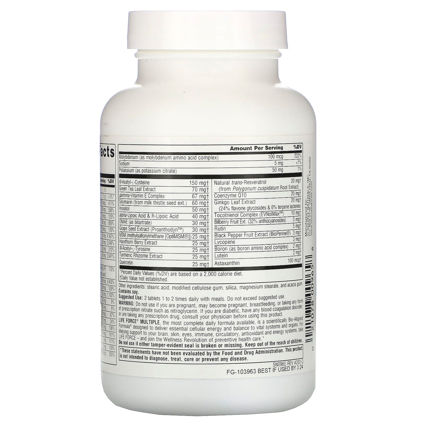 Source Naturals, Life Force Multiple, No Iron, 60 Tablets UPC 021078009658 | Hilife Vitamins