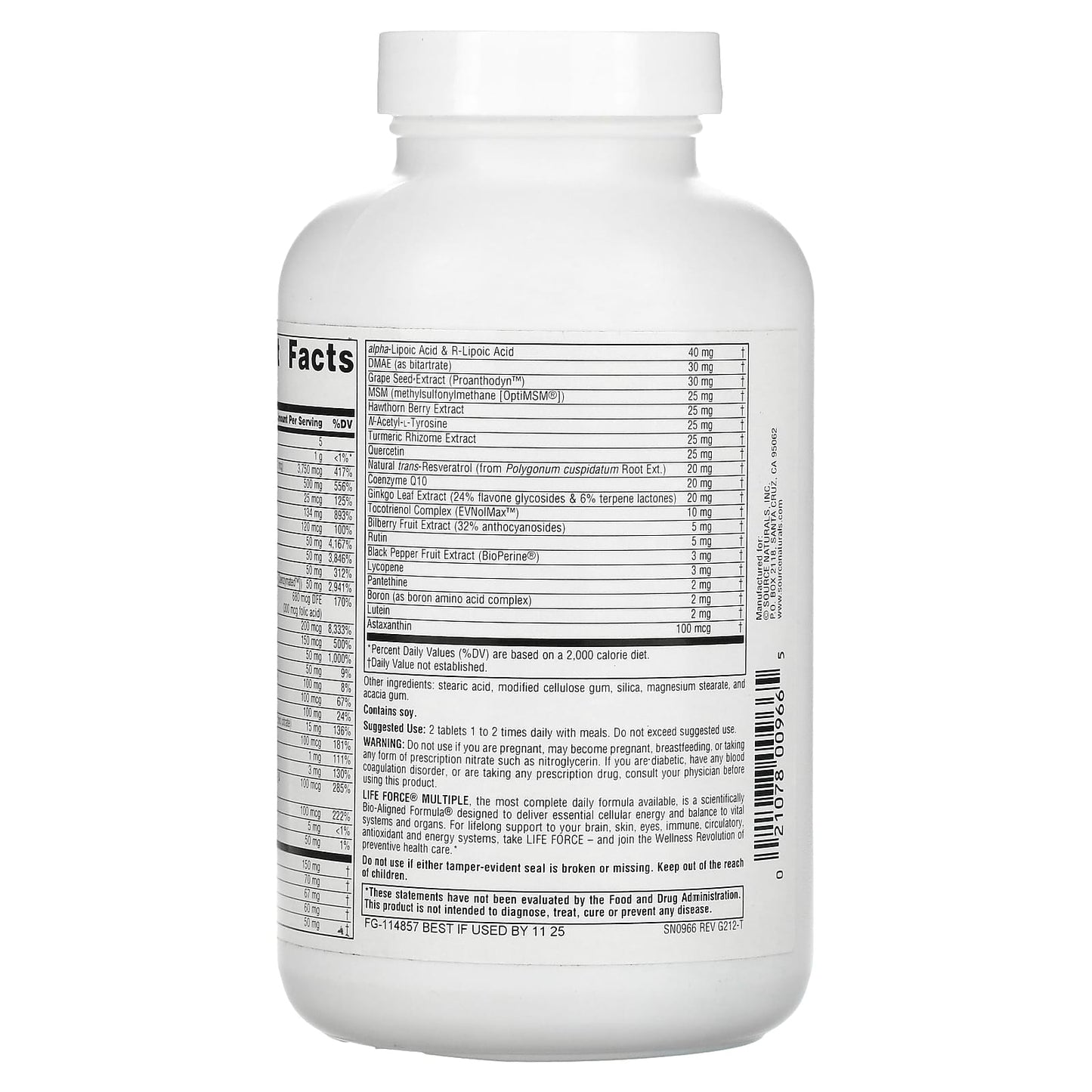 Source Naturals, Life Force Multiple, No Iron, 120 Tablets UPC 021078009665 | Hilife Vitamins