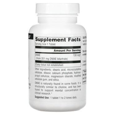Source Naturals, DMAE 351 mg, 200 Tablets UPC 021078009689 | Hilife Vitamins
