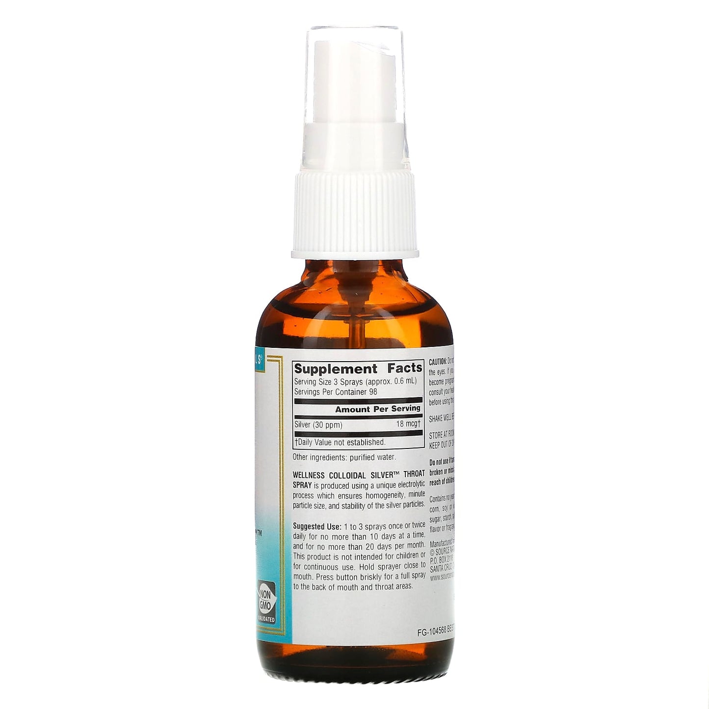 Source Naturals, Wellness Colloidal Silver™ Throat Spray 30 ppm, 2 Fl Oz Liquid UPC 021078010289 | Hilife Vitamins