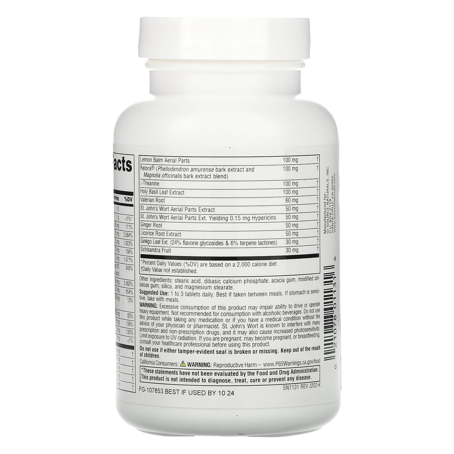 Source Naturals, Calm Thoughts™, 90 Tablets UPC 021078011316 | Hilife Vitamins