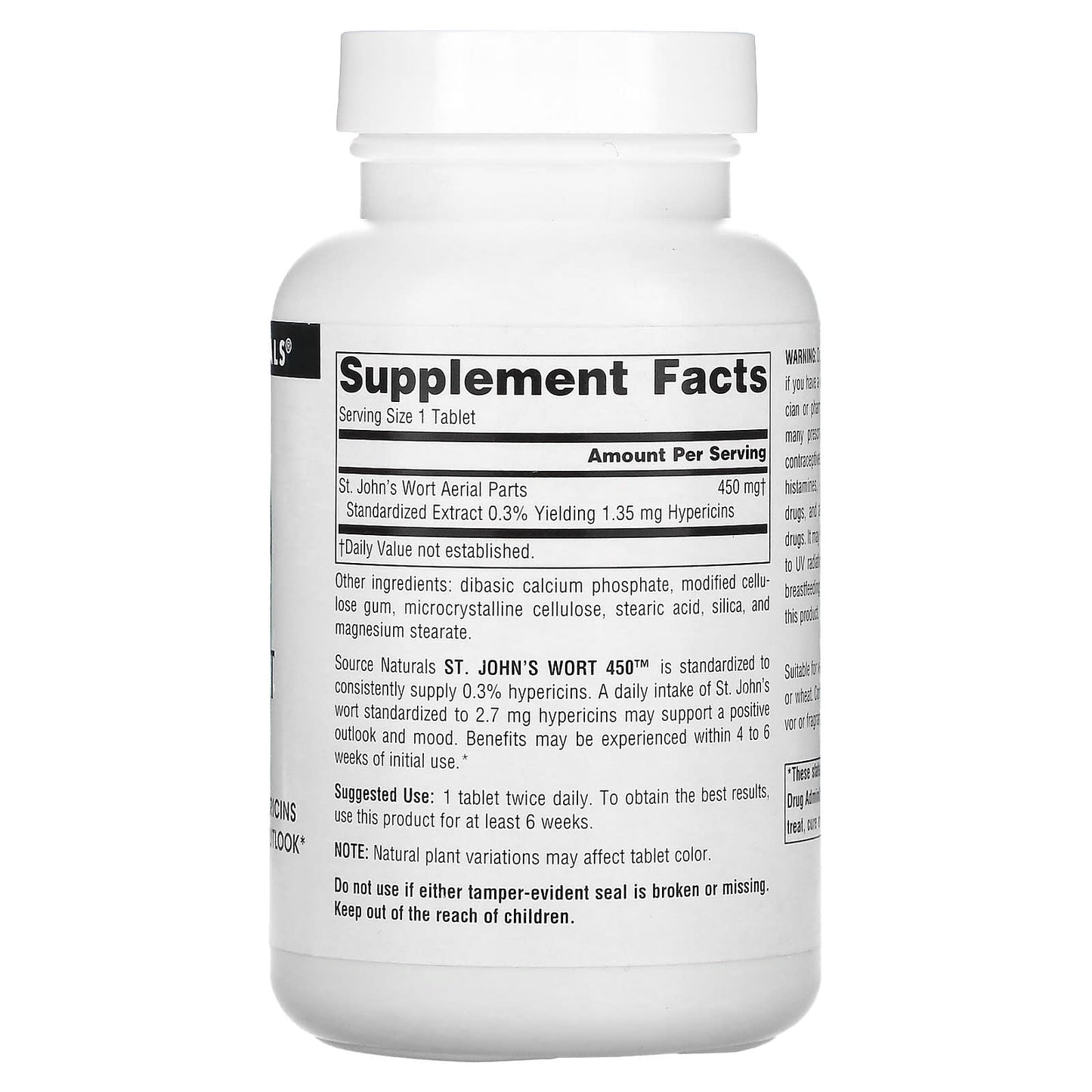 Source Naturals, St. John's Wort 450™ 450 mg, 180 Tablets UPC 021078011774 | Hilife Vitamins