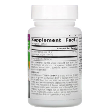 Source Naturals, Attentive DHA™ 100 mg, 60 Softgels UPC 021078012023 | Hilife Vitamins