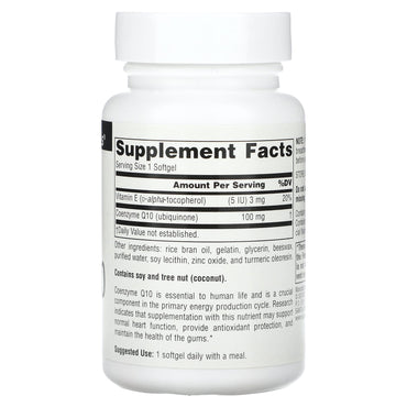 Source Naturals, Coenzyme Q10 100 mg, 60 Softgels UPC 021078012269 | Hilife Vitamins