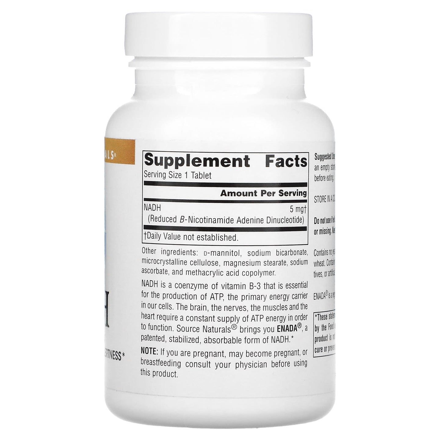 Source Naturals, Enada® NADH 5 mg, Blister Pack, 30 Tablets UPC 021078012498 | Hilife Vitamins
