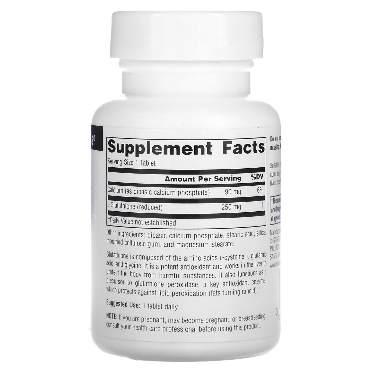 Source Naturals, Reduced Glutathione 250 mg, 60 Tablets UPC 021078012832 | Hilife Vitamins