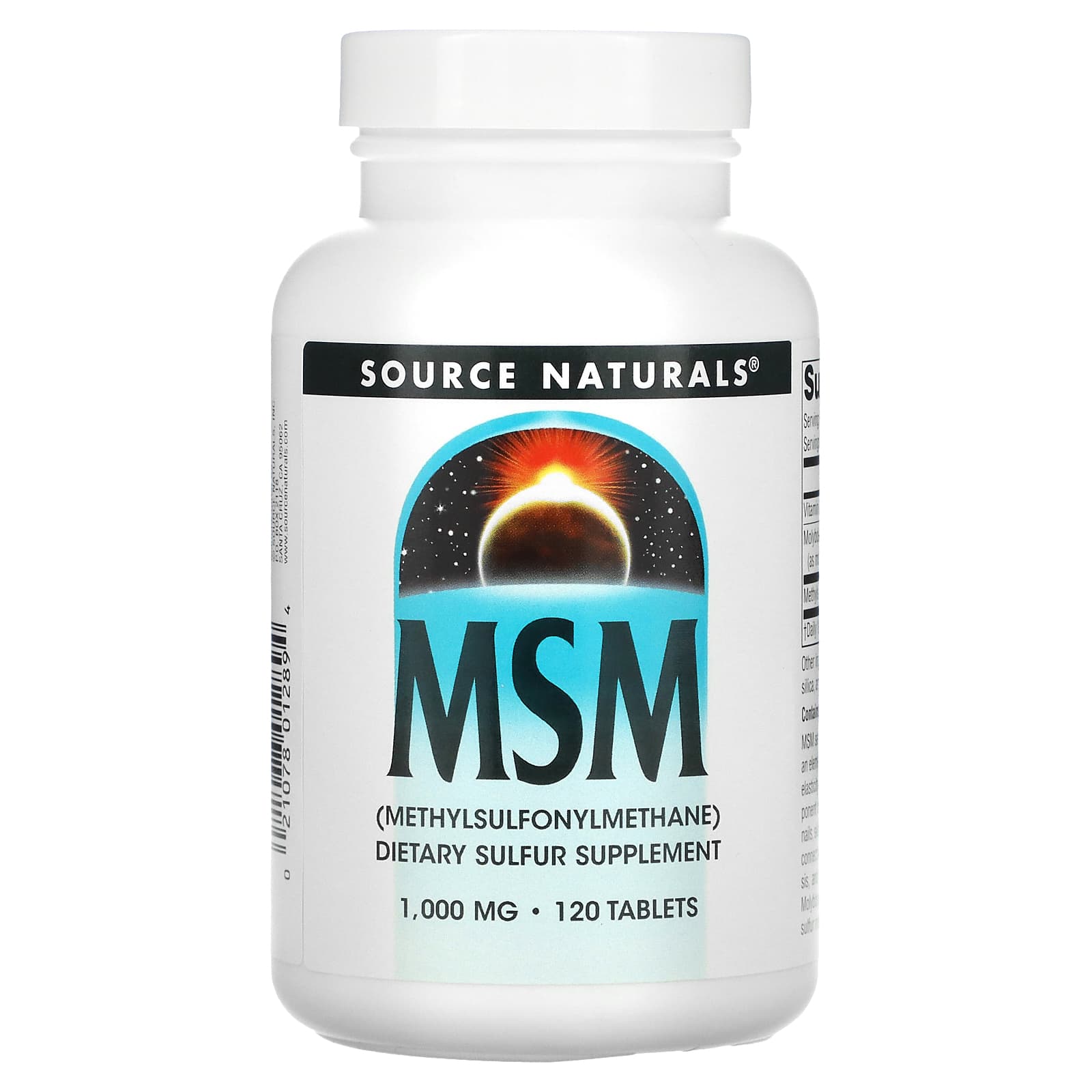 Source Naturals, Msm With Vitamin C 1000 mg, 120 Tablets UPC 021078012894 | Hilife Vitamins