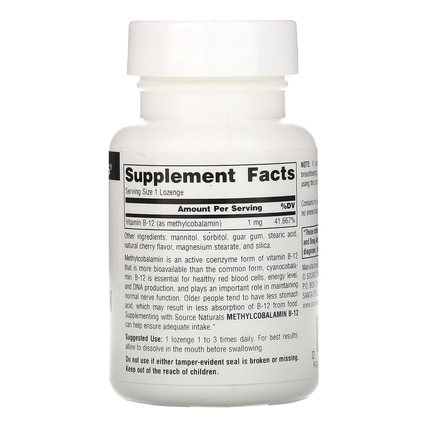 Source Naturals, B-12 1 mg Cherry, 120 Tablets UPC 021078012931 | Hilife Vitamins