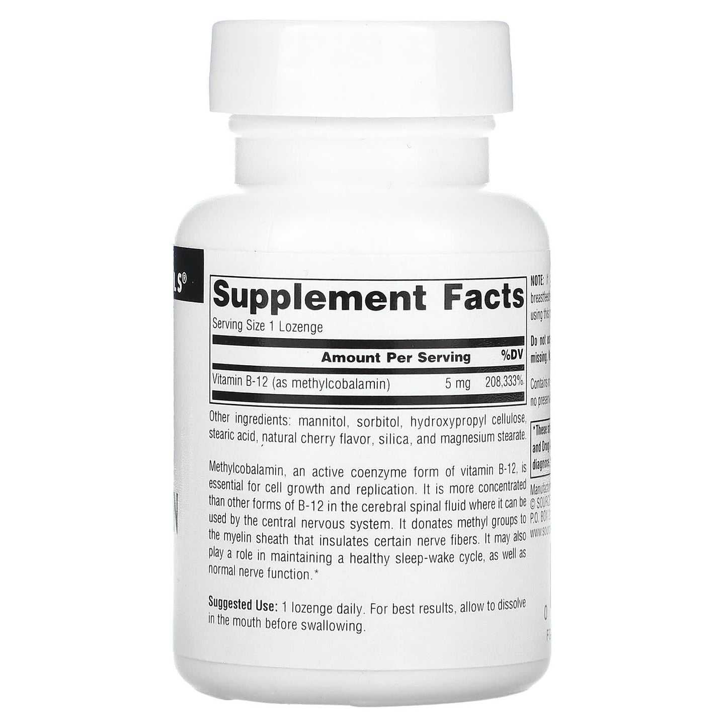 Source Naturals, B-12 5 mg Cherry, 60 Tablets UPC 021078013297 | Hilife Vitamins