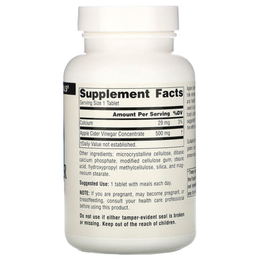 Source Naturals, Apple Cider Vinegar 500 mg, 180 Tablets UPC 021078013563 | Hilife Vitamins