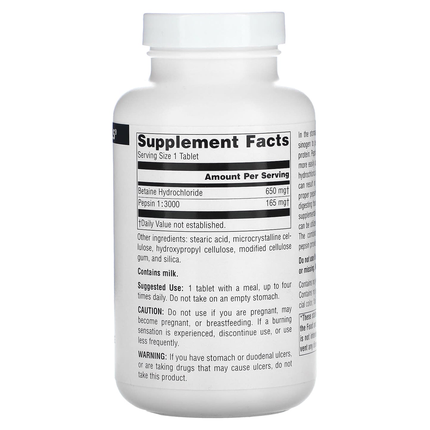 Source Naturals, Betaine Hcl 650 mg, 180 Tablets UPC 021078013624 | Hilife Vitamins