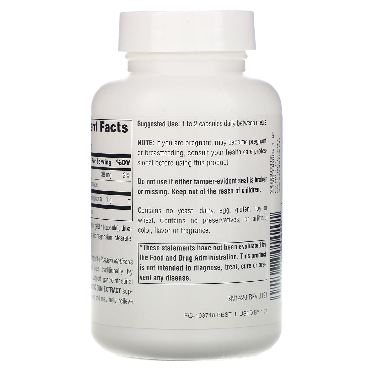 Source Naturals, Mastic Gum Extract 500 mg, 60 Capsules UPC 021078014201 | Hilife Vitamins