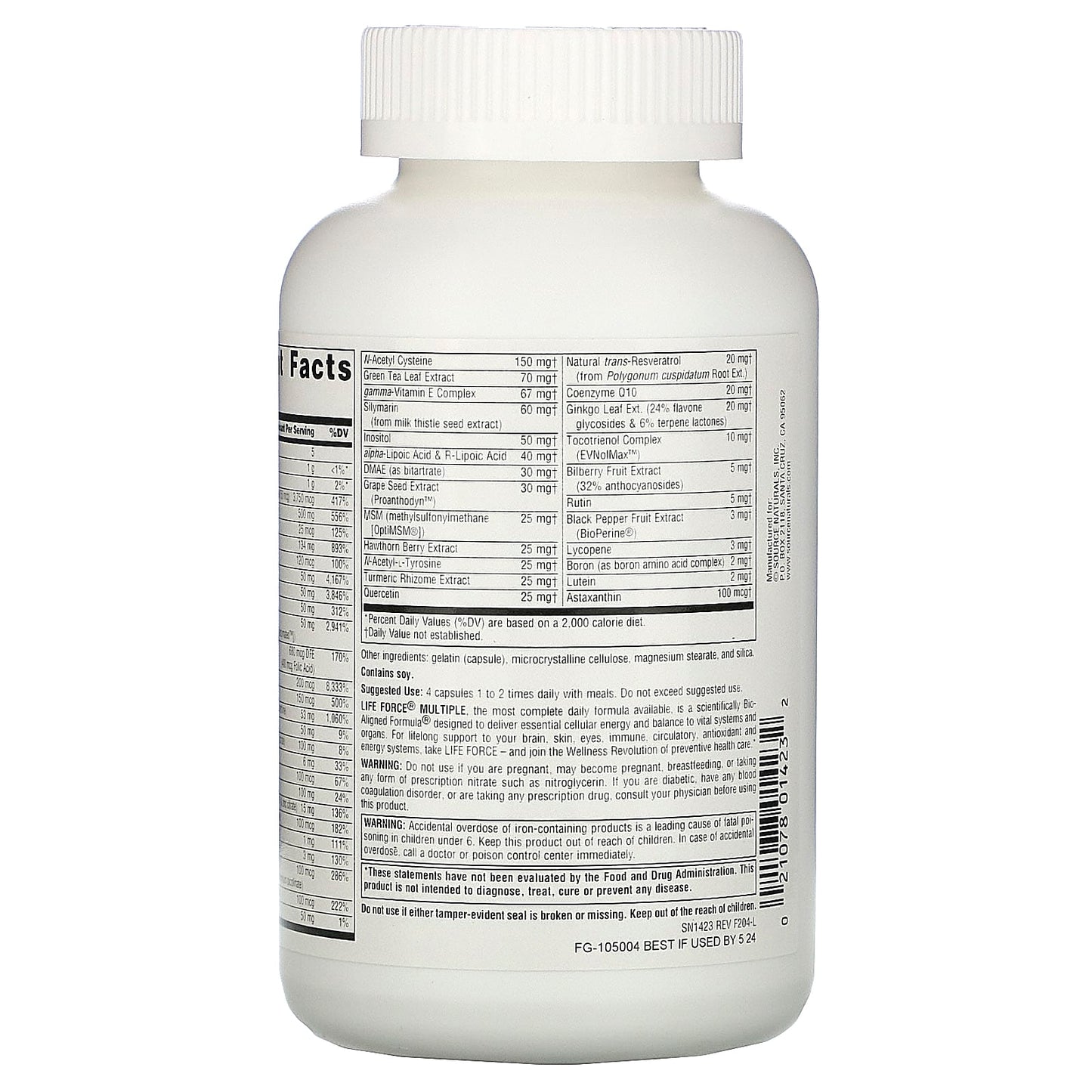 Source Naturals, Life Force Multiple, 180 Capsules UPC 021078014232 | Hilife Vitamins