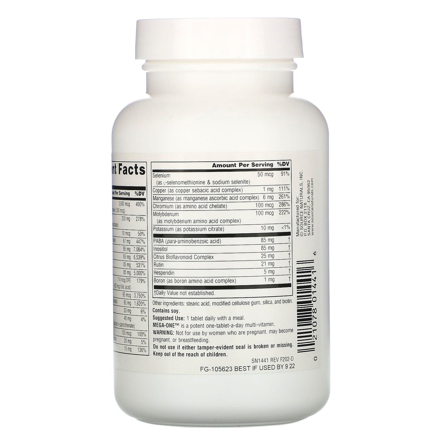 Source Naturals, Mega-One Multiple, No Iron, 60 Tablets UPC 021078014416 | Hilife Vitamins