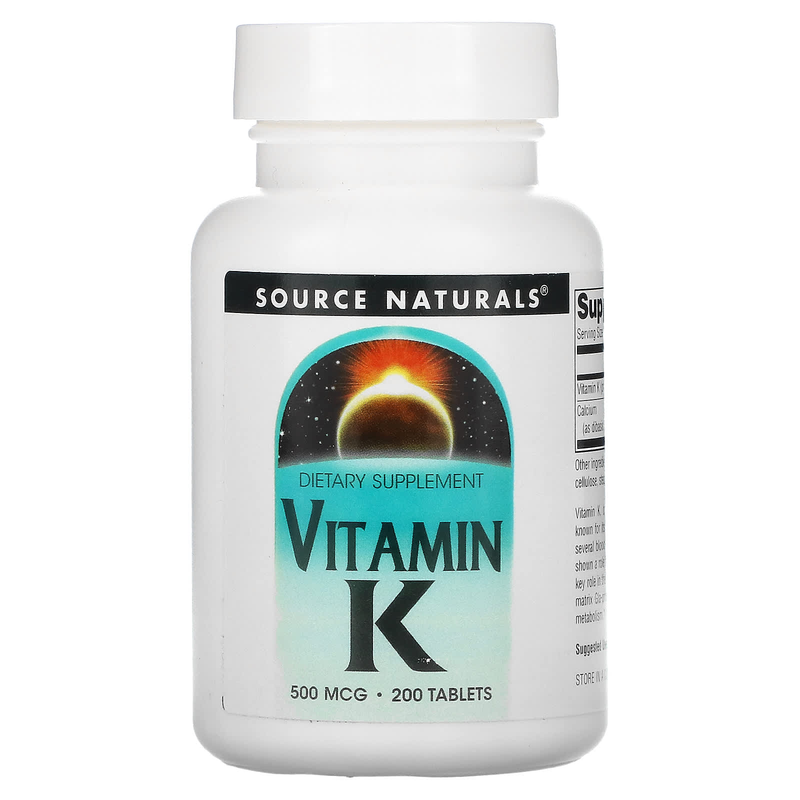 Source Naturals, Vitamin K 500 Mcg, 200 Tablets UPC 021078014508 | Hilife Vitamins