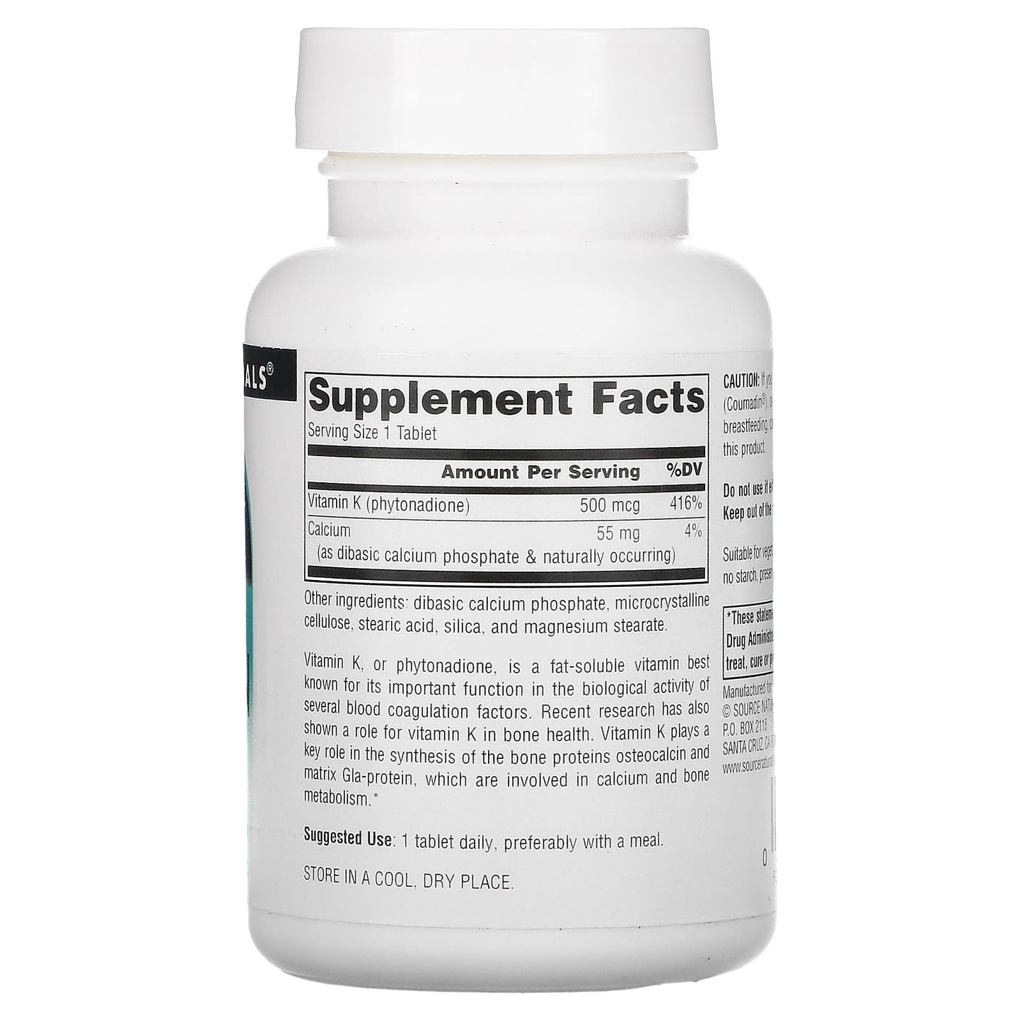 Source Naturals, Vitamin K 500 Mcg, 200 Tablets UPC 021078014508 | Hilife Vitamins