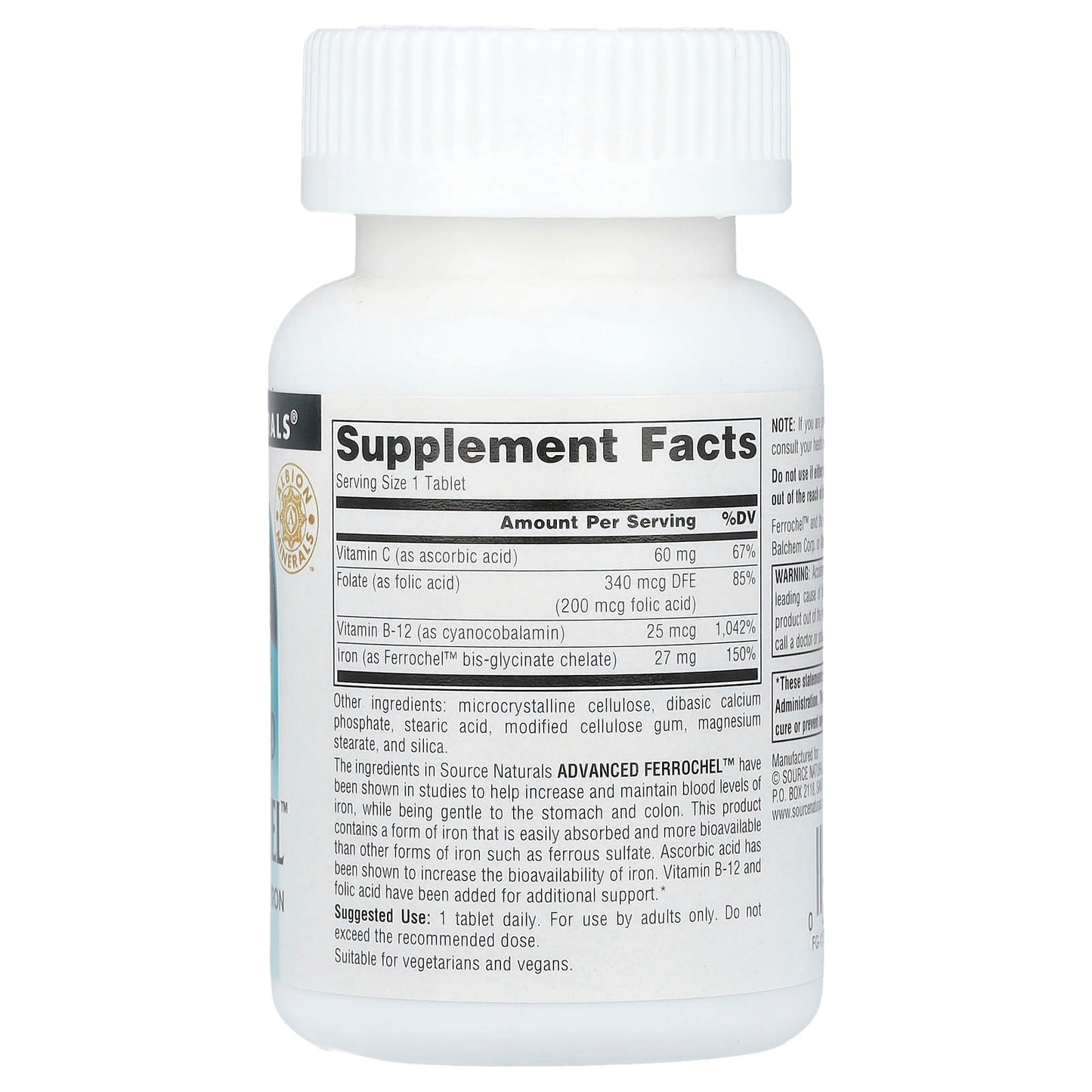 Source Naturals, Advanced Ferrochel™, 180 Tablets UPC 021078014560 | Hilife Vitamins