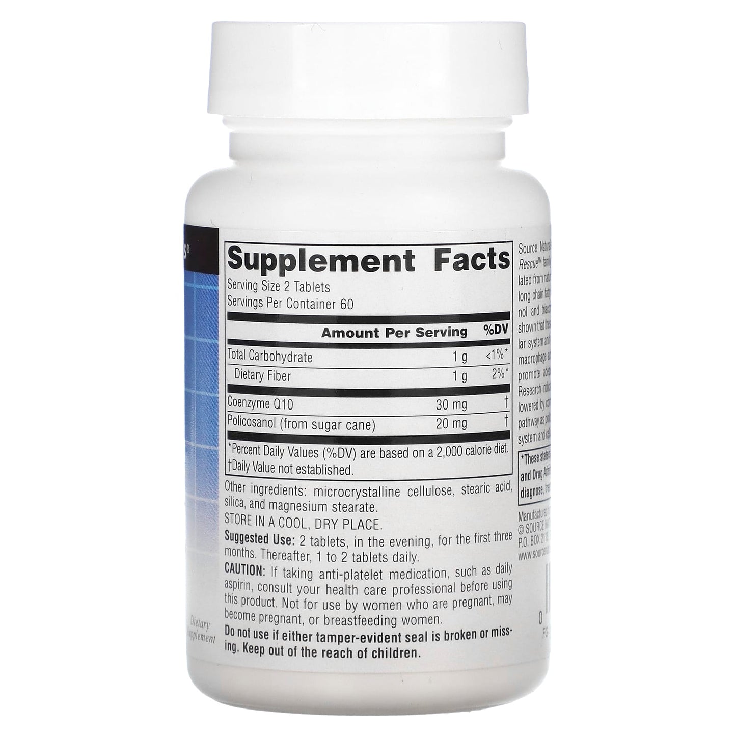 Source Naturals, Policosanol with Coenzyme Q10 10 mg, 120 Tablets UPC 021078014591 | Hilife Vitamins