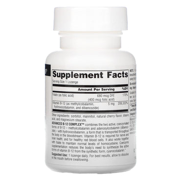 Source Naturals, Advanced B-12 Complex 5 mg, 60 Lozenges UPC 021078014812 | Hilife Vitamins