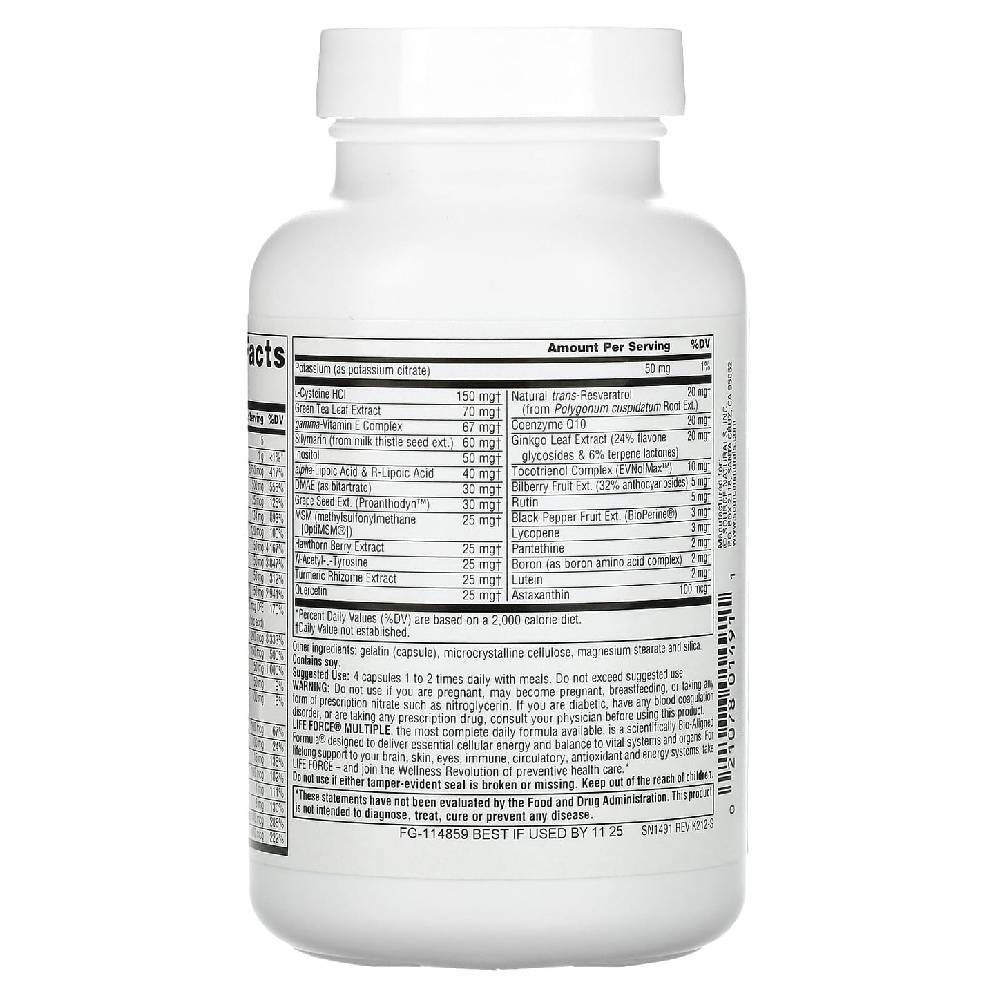 Source Naturals, Life Force Multiple, No Iron, 120 Capsules UPC 021078014911 | Hilife Vitamins