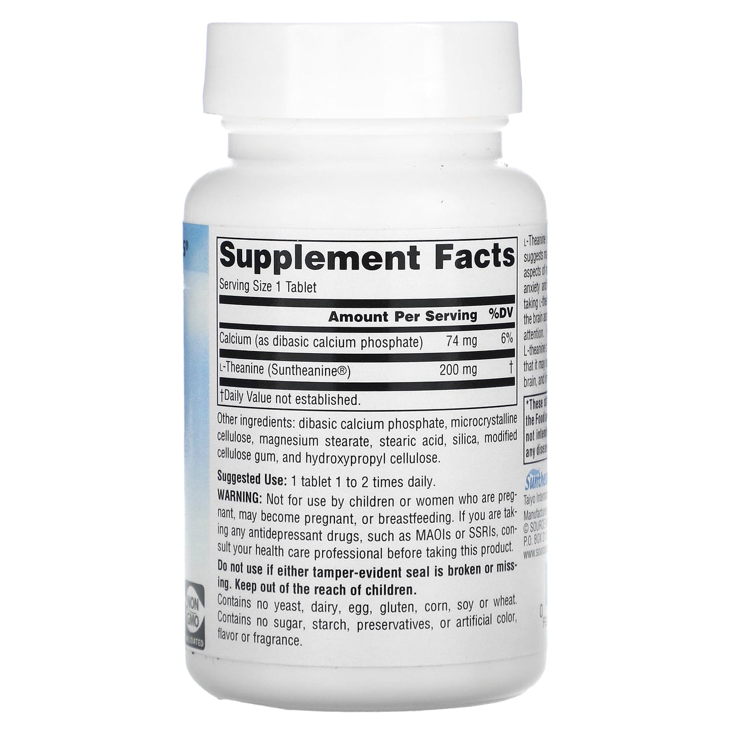 Source Naturals, Serene Science® L-Theanine 200 mg, 60 Tablets UPC 021078014997 | Hilife Vitamins