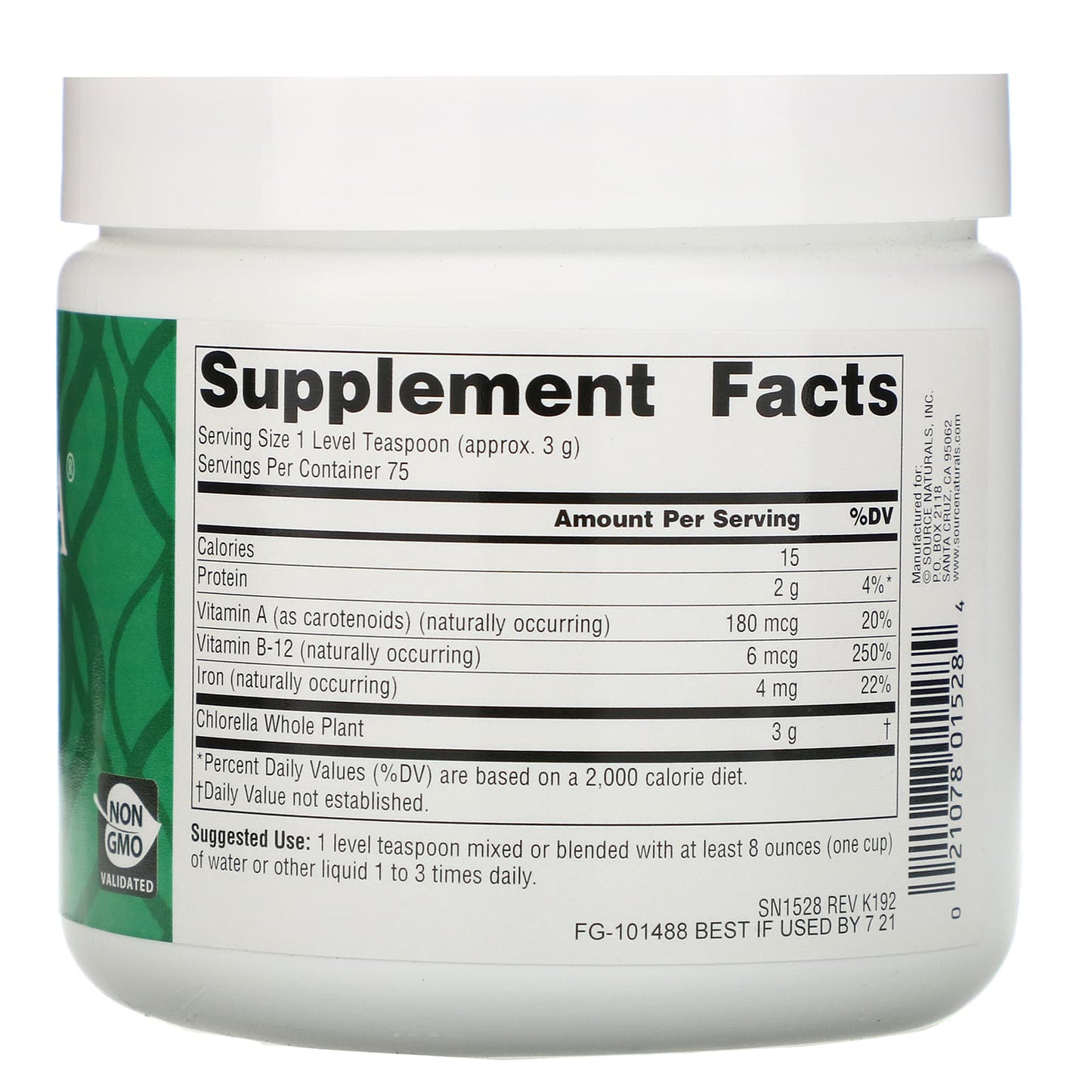 Source Naturals, Yaeyama Chlorella, 8 Oz oz UPC 021078015284 | Hilife Vitamins