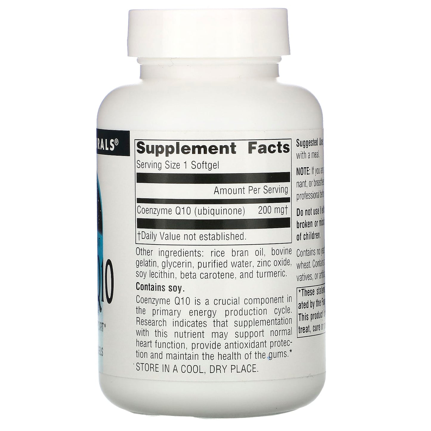 Source Naturals, Coenzyme Q10 200 mg, 60 Softgels UPC 021078015345 | Hilife Vitamins