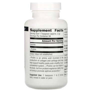 Source Naturals, L-Proline, 4 Oz Tablets UPC 021078015512 | Hilife Vitamins