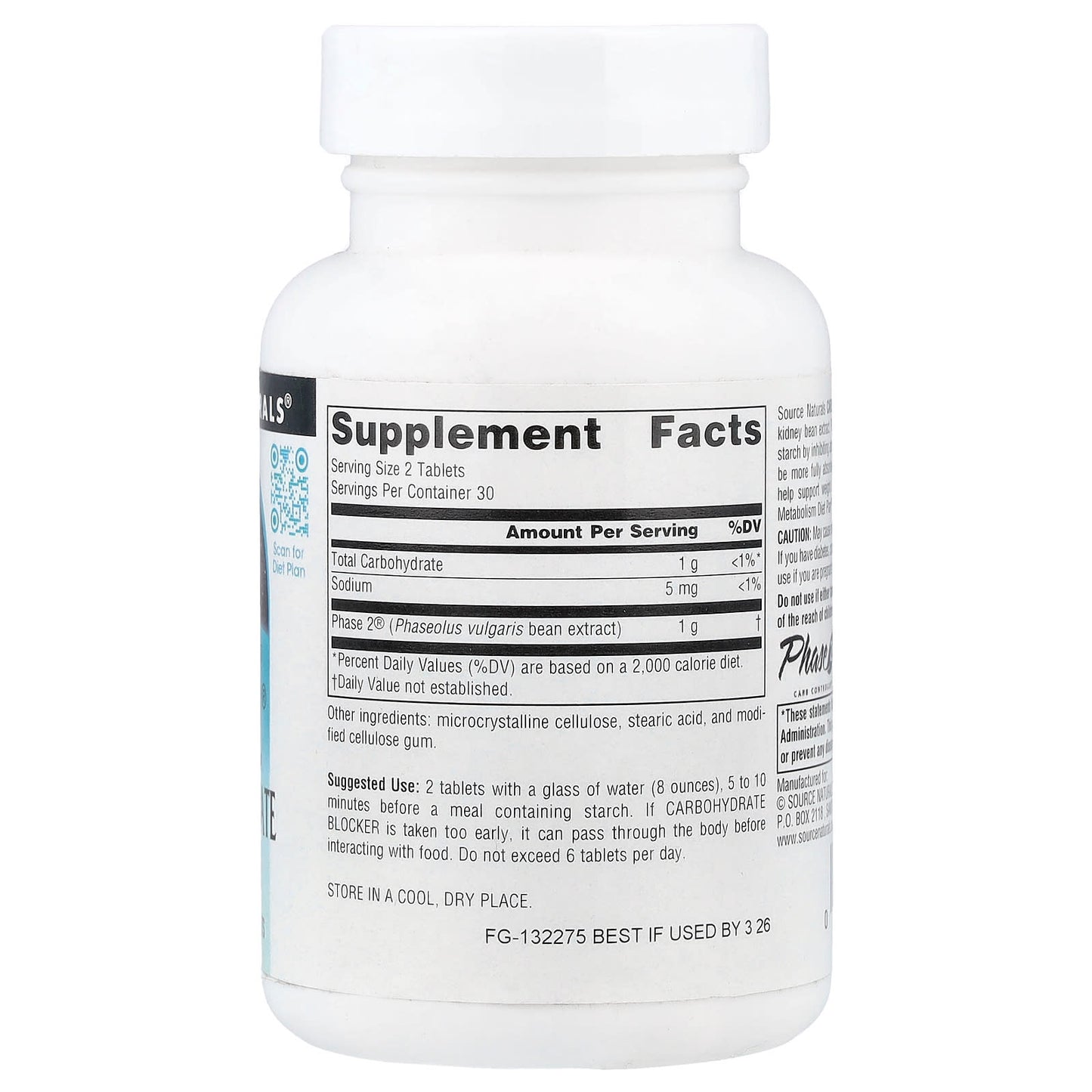 Source Naturals, Phase 2® Carbohydrate Blocker, 500 mg, 60 Tablets UPC 021078015604 | Hilife Vitamins