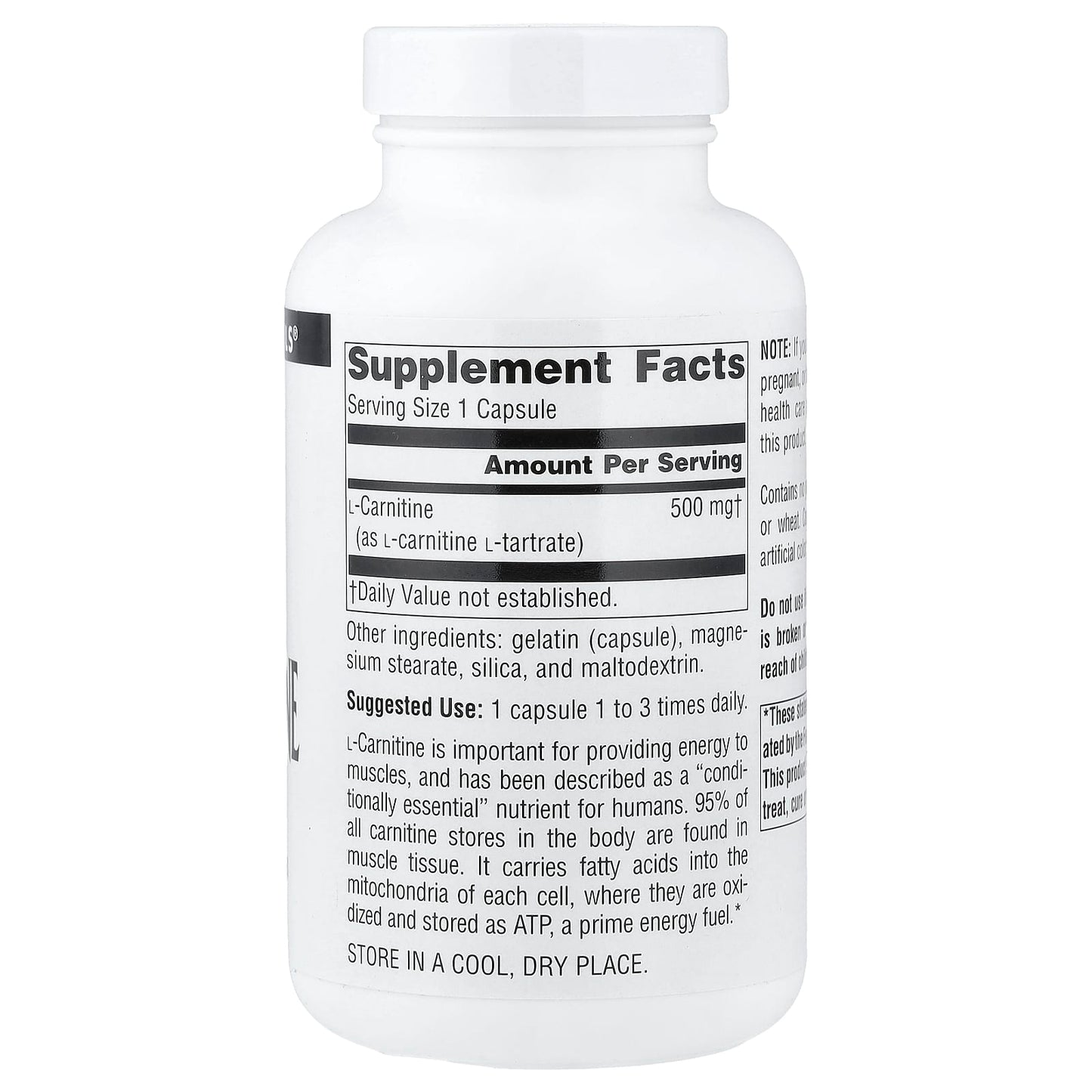 Source Naturals, L-Carnitine, 500 mg, 120 Capsules UPC 021078015703 | Hilife Vitamins