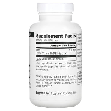 Source Naturals, Dmae 351 mg, 200 Capsules UPC 021078015833 | Hilife Vitamins