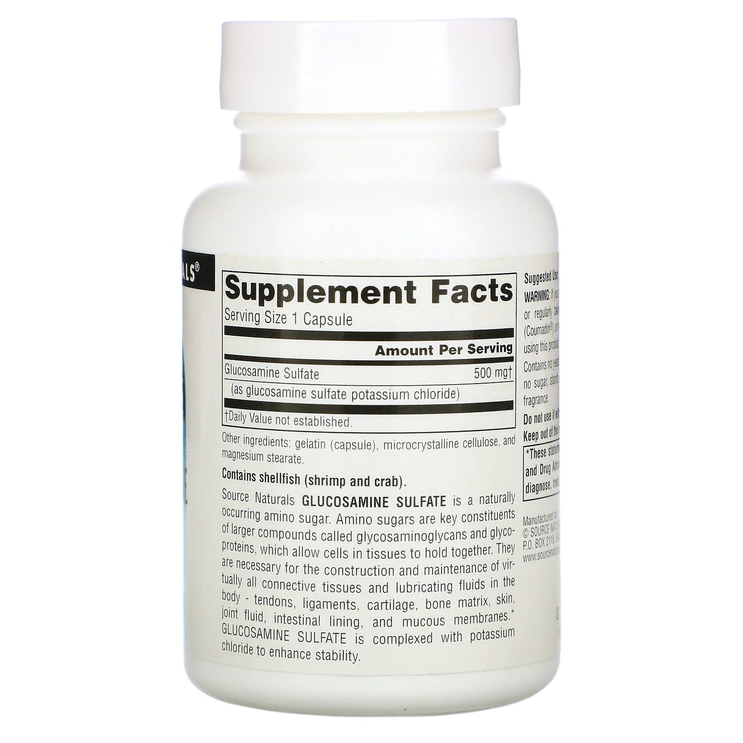 Source Naturals, Glucosamine Sulfate 500 mg, 60 Capsules UPC 021078015901 | Hilife Vitamins