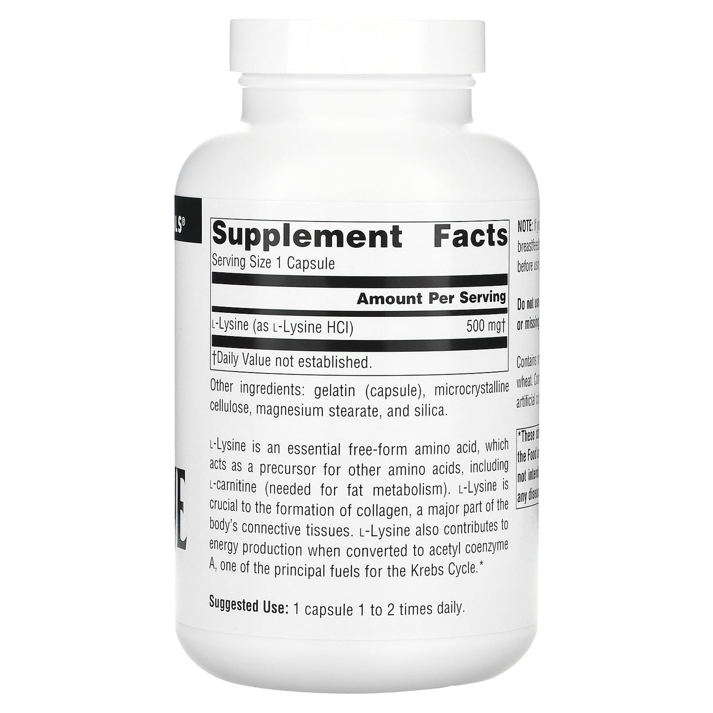 Source Naturals, L-Lysine 500 mg, 200 Capsules UPC 021078015987 | Hilife Vitamins