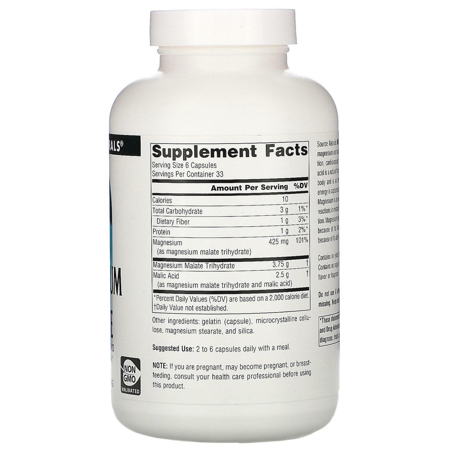 Source Naturals, Magnesium Malate 625 mg, 200 Capsules UPC 021078016007 | Hilife Vitamins
