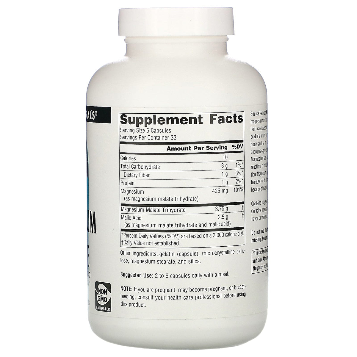 Source Naturals, Magnesium Malate 625 mg, 200 Capsules UPC 021078016007 | Hilife Vitamins