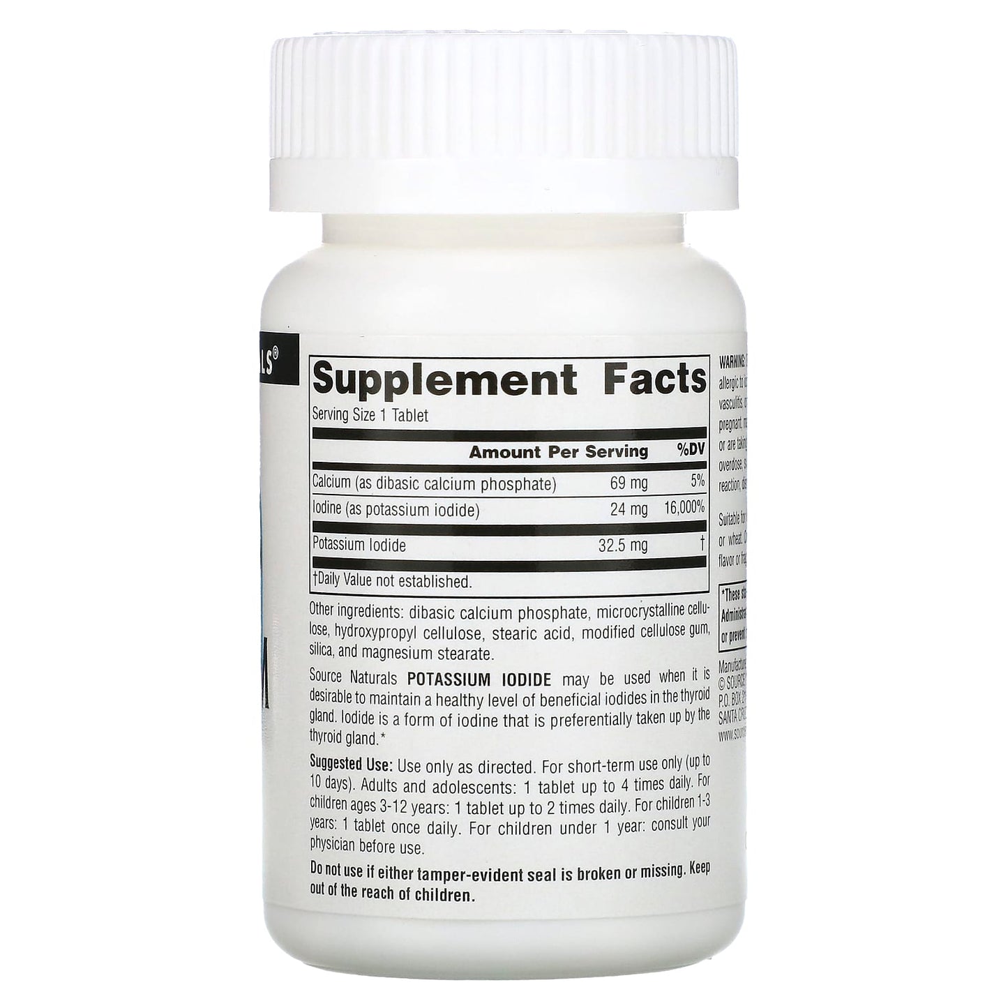 Source Naturals, Potassium Iodide 32.5 mg, 120 Tablets UPC 021078016069 | Hilife Vitamins